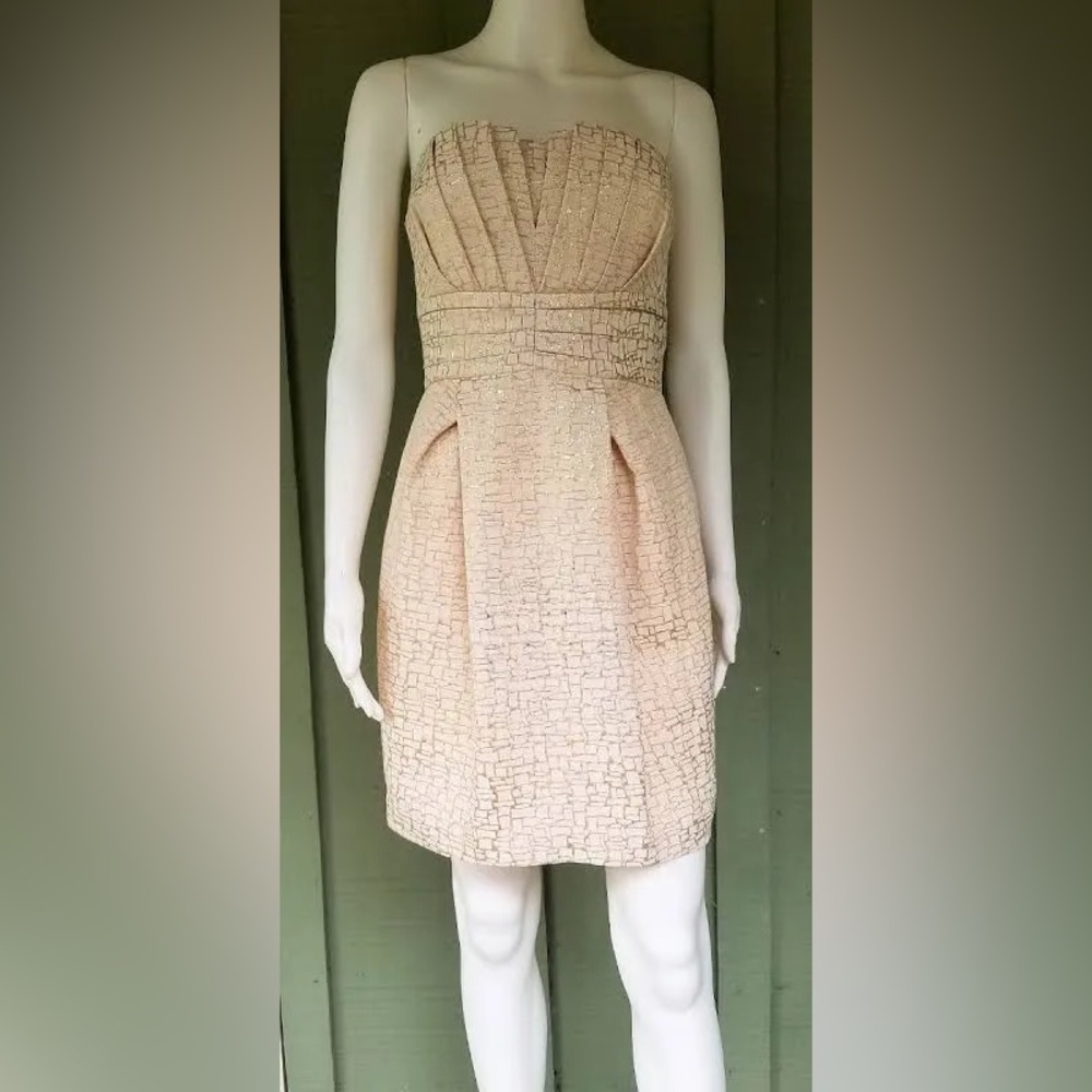 Max & Cleo Strapless Shimmering Gold Minidress 4 - Picture 3 of 12